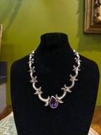 Vintage Taxco Sterling Silver Amethyst Necklace, Modernist Mexican Silver Statement Necklace, Sculptural 925 Link Necklace, Artisan Jewelry