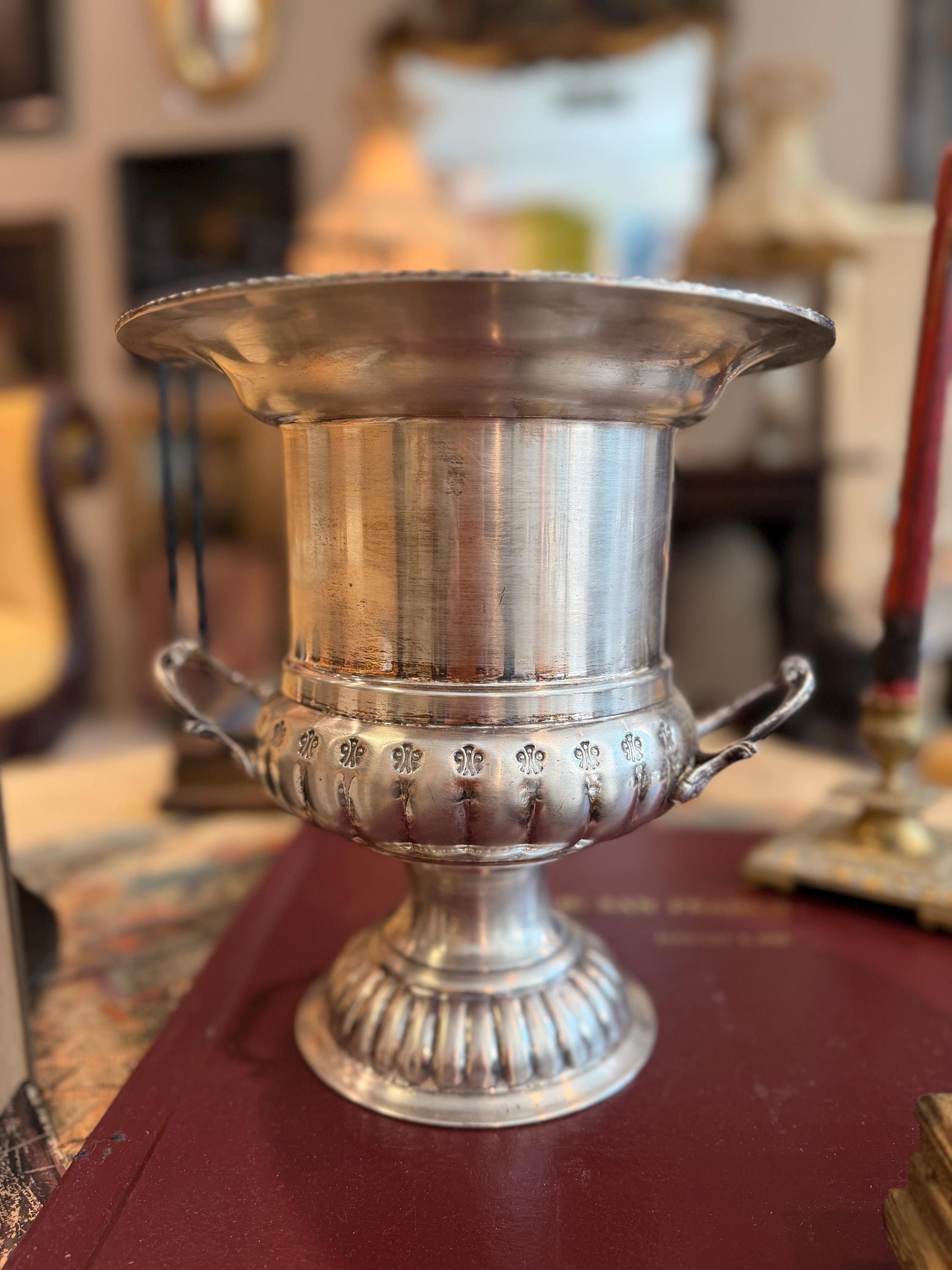 Vintage Silver Plate Champagne Bucket Urn Vase with Handles, Decorative Wine Cooler Centerpiece