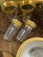 Vintage Gold Rimmed Glassware Set Crystal Dessert Plates Barware Tumblers Wine Glasses Cocktail Goblets Elegant Hollywood Regency Style