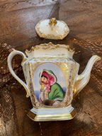 Very Old Paris Portrait Gold Gilt Porcelain Hand Painted Creamer Sugar Bowl Coffee Pot Victorian Ornate Gilded Serving Tray French Tea Set