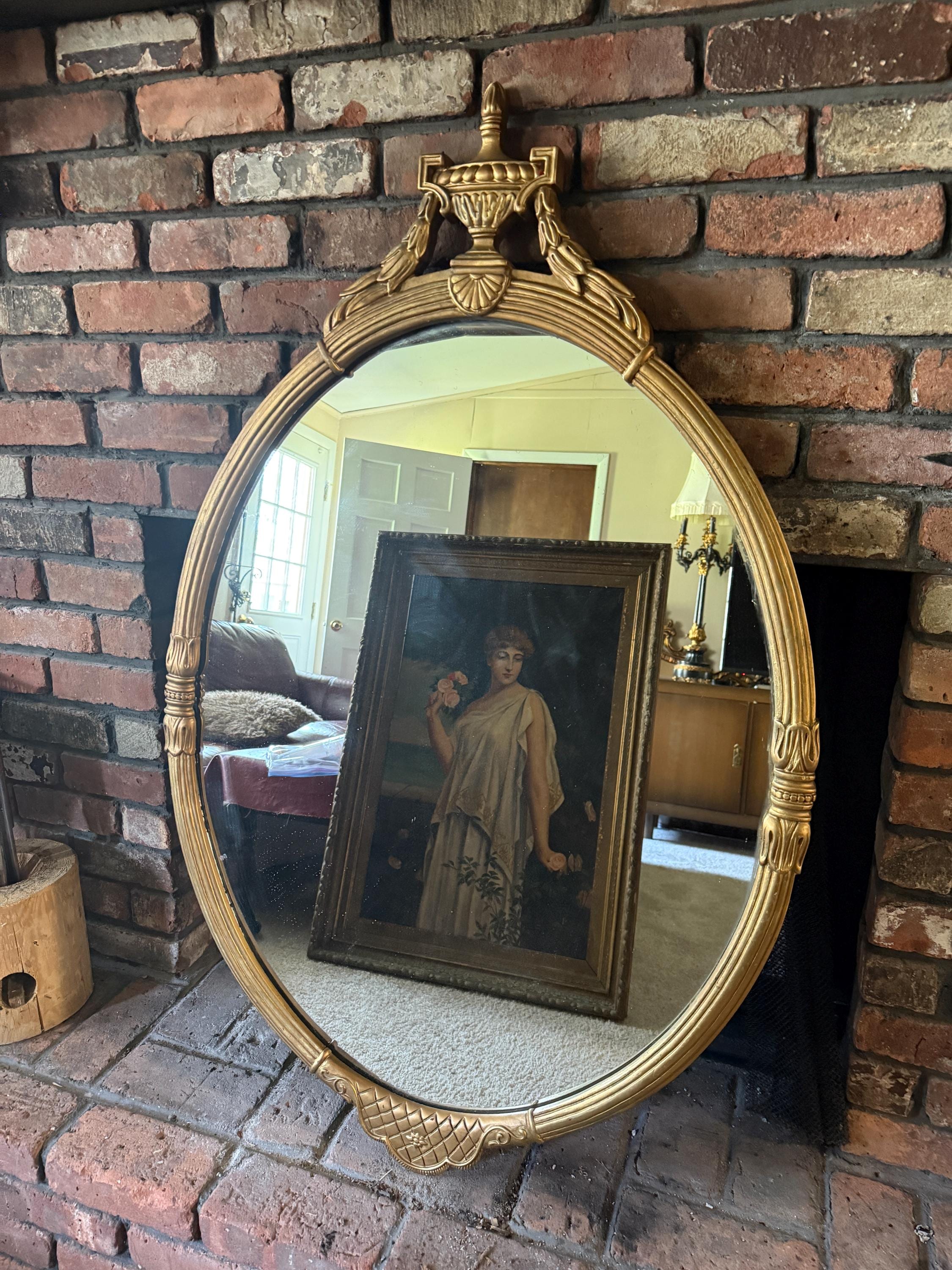 Vintage Gold Wood Ornate Mirror Oval Large Framed Mirror Elegant Decorative Wall Accent Classic Piece  Living Room Wall Hanging Home Décor