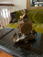 Antique French Bronze Cherub Mantel Clock Blue Porcelain Accents Rococo Gilt Rare Old Home Decor Unique Collectible Table Decoration