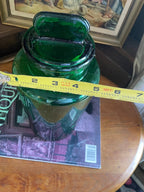 Antique Green Glass Water Bottle With Lid.10"5"