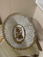 Vintage Porcelain Gold Hand Painted Italian Basket Tableware Serving Dish Fruit Dish Pedestal Bowl  with Gold Accent Vintage Centerpiece