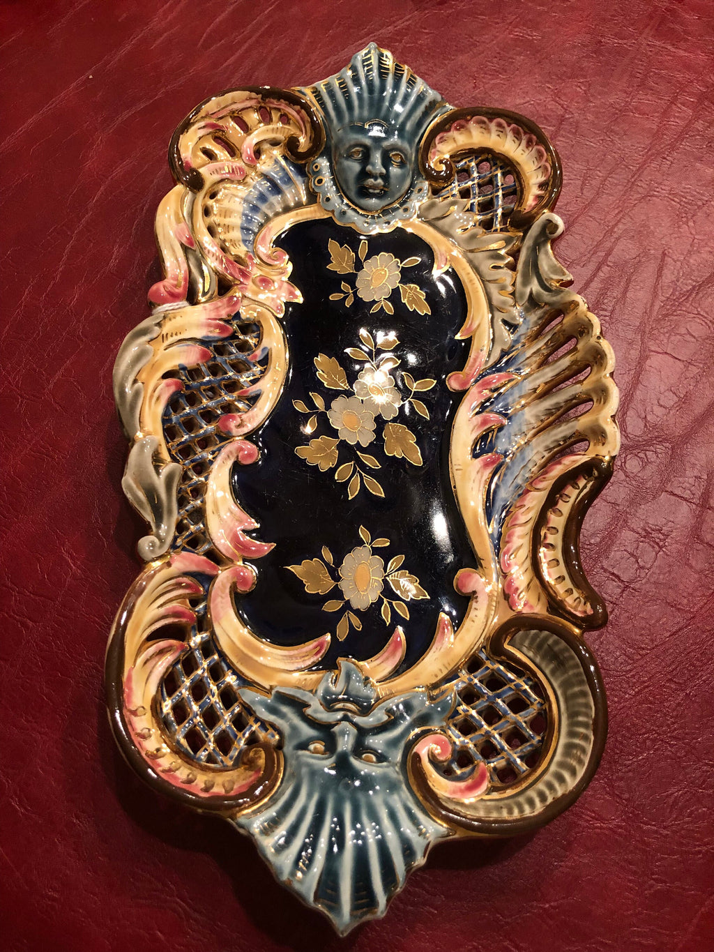 Antique Josef Steal Zenaim Mythical Cobalt Blue Gold Porcelain Collectible Plate