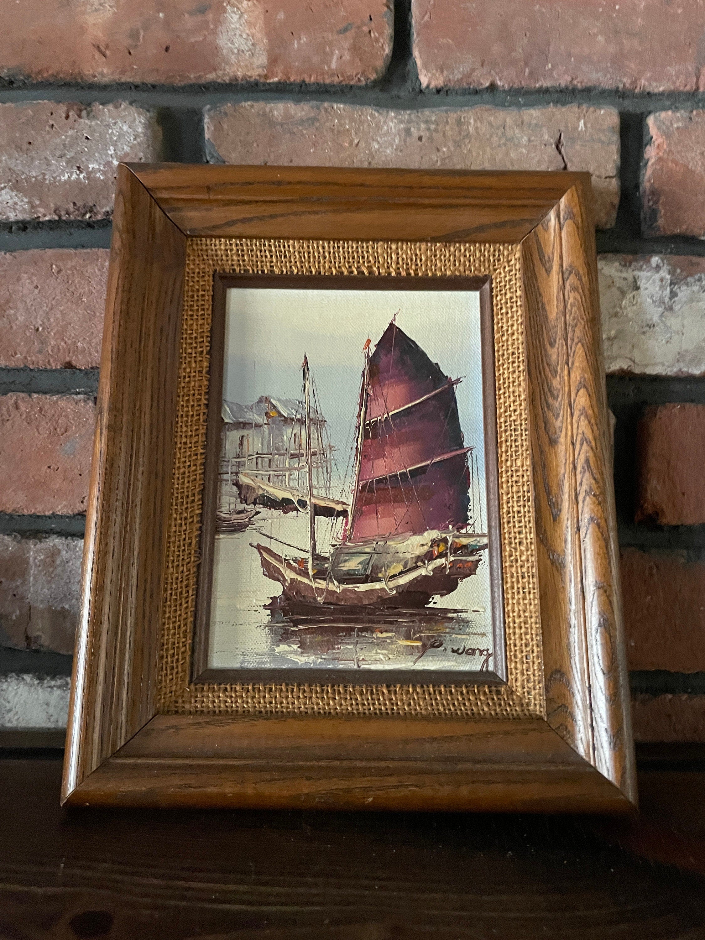 Vintage Framed Oil Painting Sailboat Artwork Coastal Scene Unique Decorative Wall Art Classic Home Décoration Elegant Maritime Wall Accent