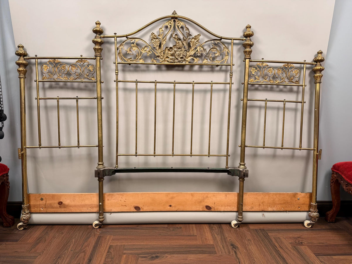 Antique Victorian Headboard Peyton & Peyton Birmingham Brass Iron Bedstead, 19th Century