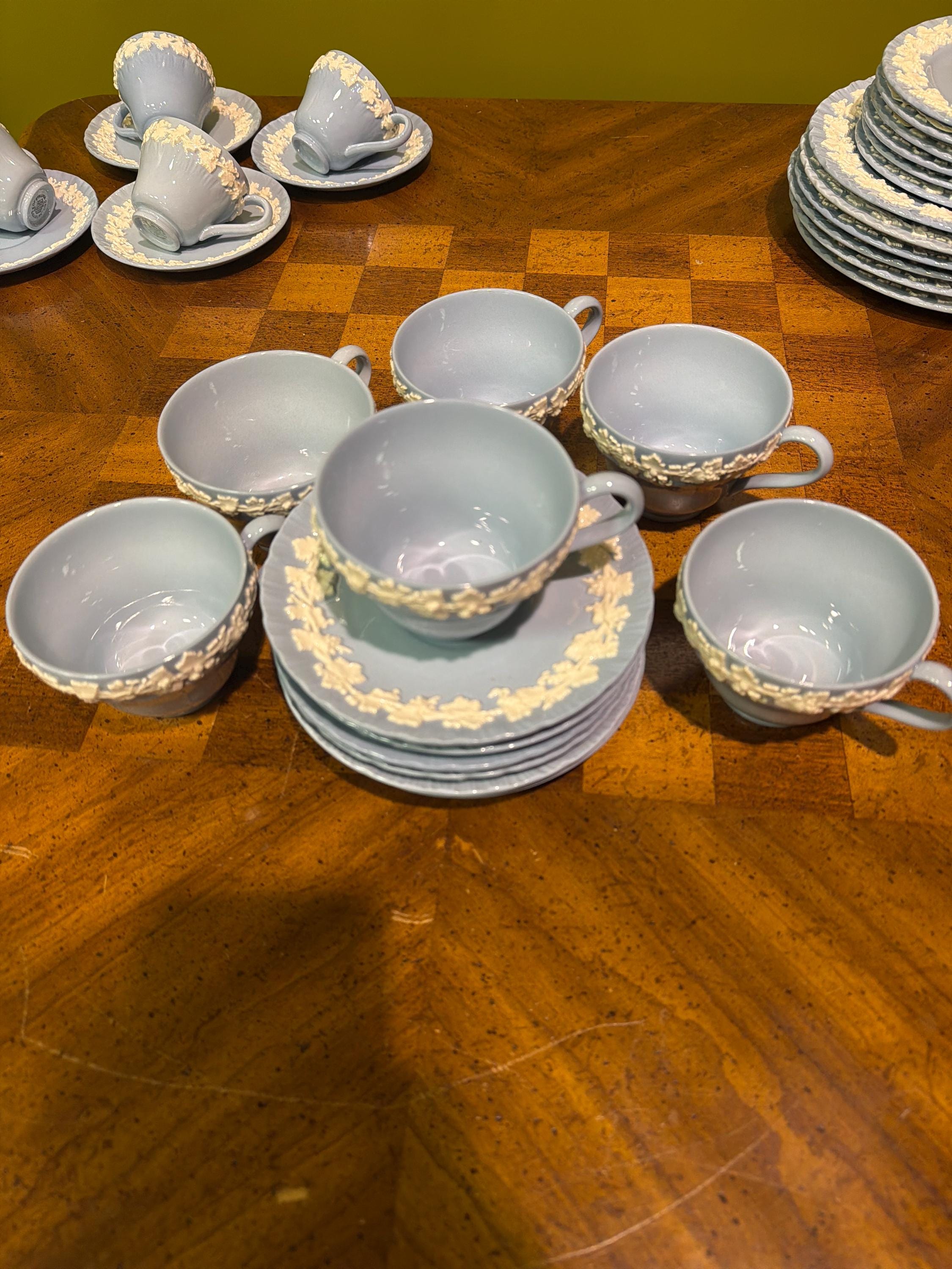 Wedgwood Queen’s Ware Blue Embossed Lunch/Tea Set, Of Etruria Barlaston England