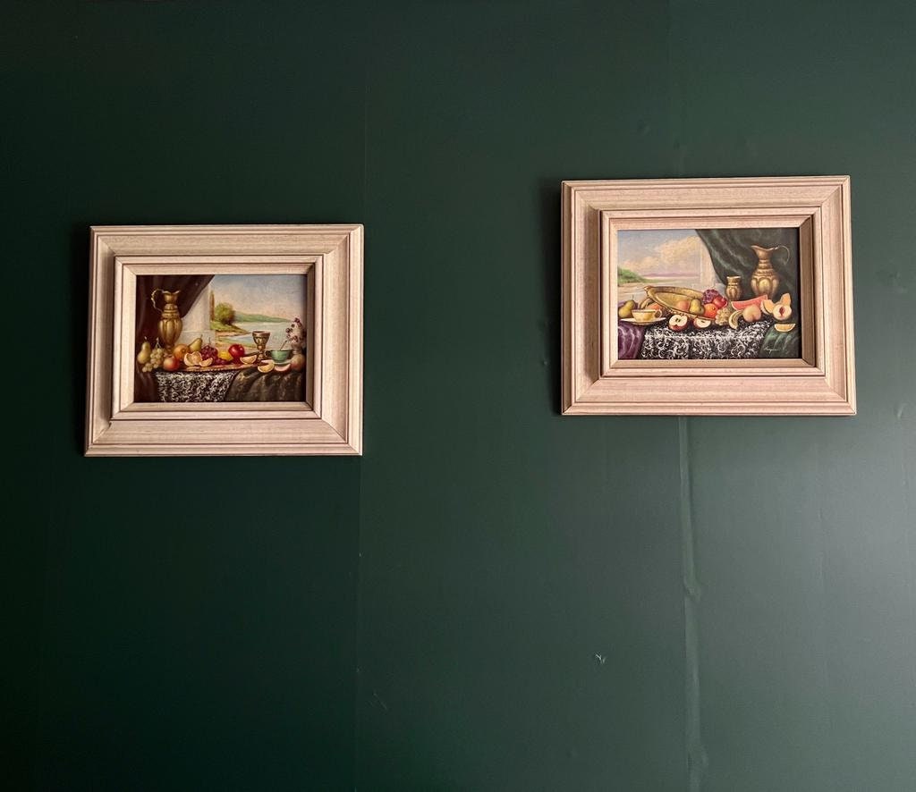Vintage framed still life wall art set classic fruit table paintings in ornate cream frames traditional kitchen dining decor European style