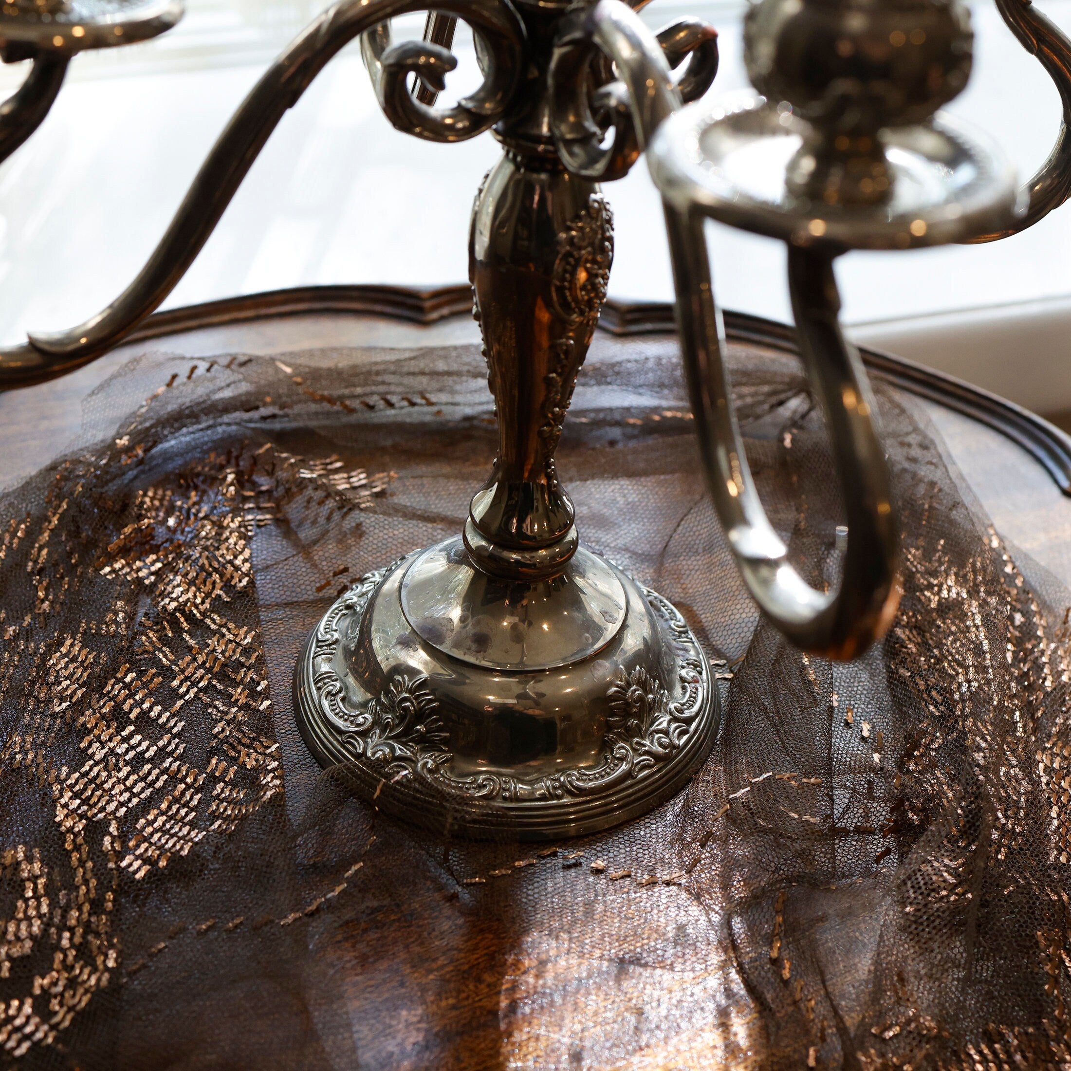 Vintage Ornate Silver Candelabra Five Arm Rococo Style Table Centerpiece Candle Holder Elegant Classic Home Decoration Baroque Charm Antique