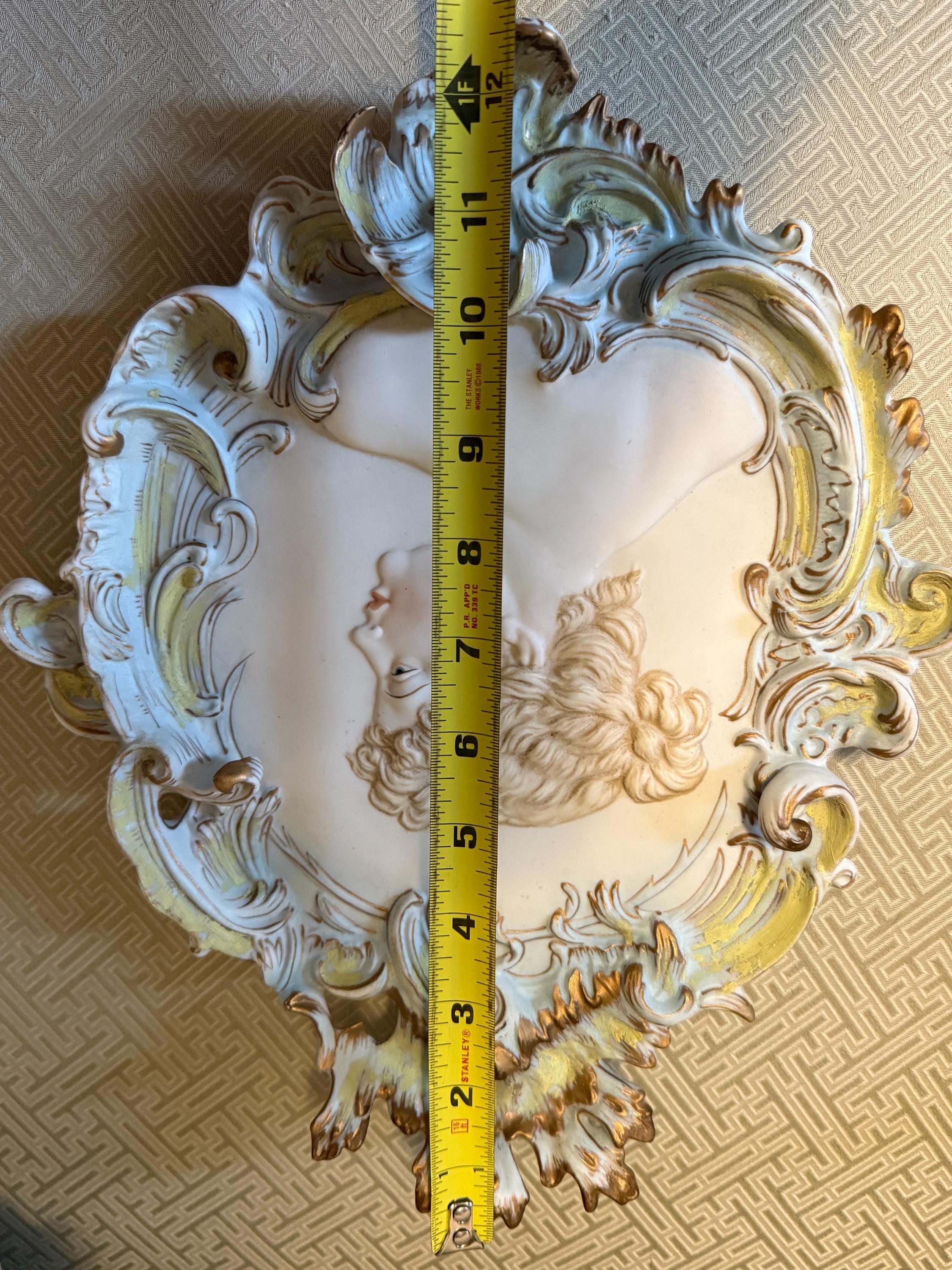 Vintage French Pair of Porcelain Lady Portrait Wall Art Home Decoration Porcelain Wall Plaques Victorian Cameo Relief Art Ornate Rococo Art