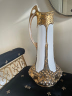 Pair of Antique Gold Gilded Porcelain Art Nouveau Austria Pottery Tall Vases by Julius Dressler Collectible Home Decor Rare Unique Pieces