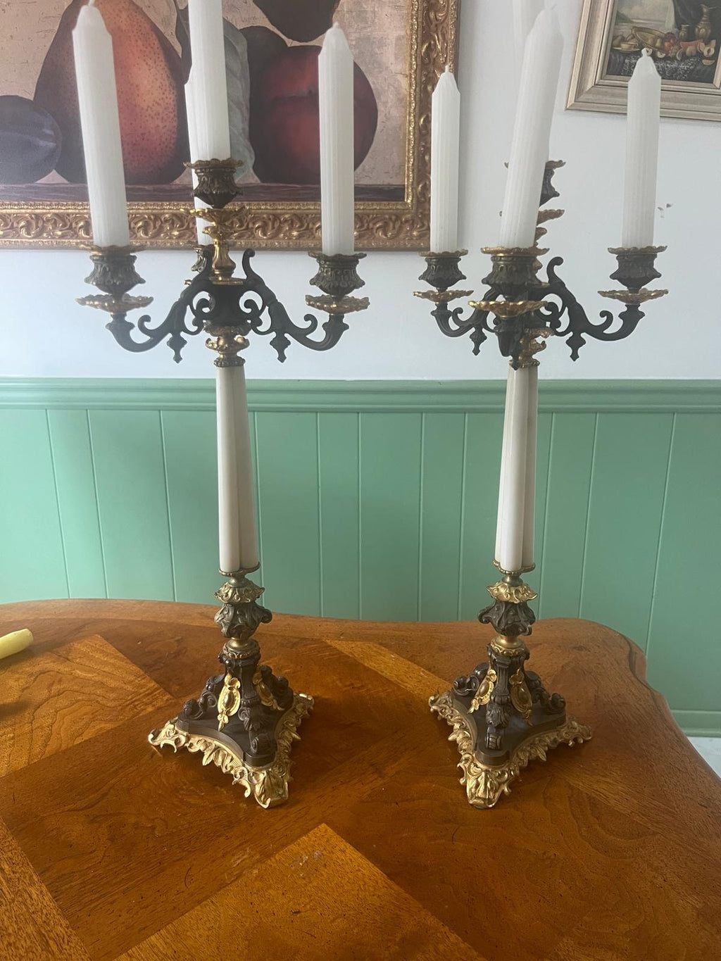 Pair of Empire Style Gilt-and Patinated-Bronze Candelabra 4 Arms