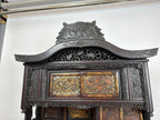 Antique Japanese Meiji Cabinet: Hand Carved Wood Birds, Floral Panels, Gilt Detail