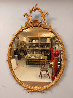 Vintage French Rococo Oval Wall Mirror, Revival Gilt Wood Ornate Louis XV Style