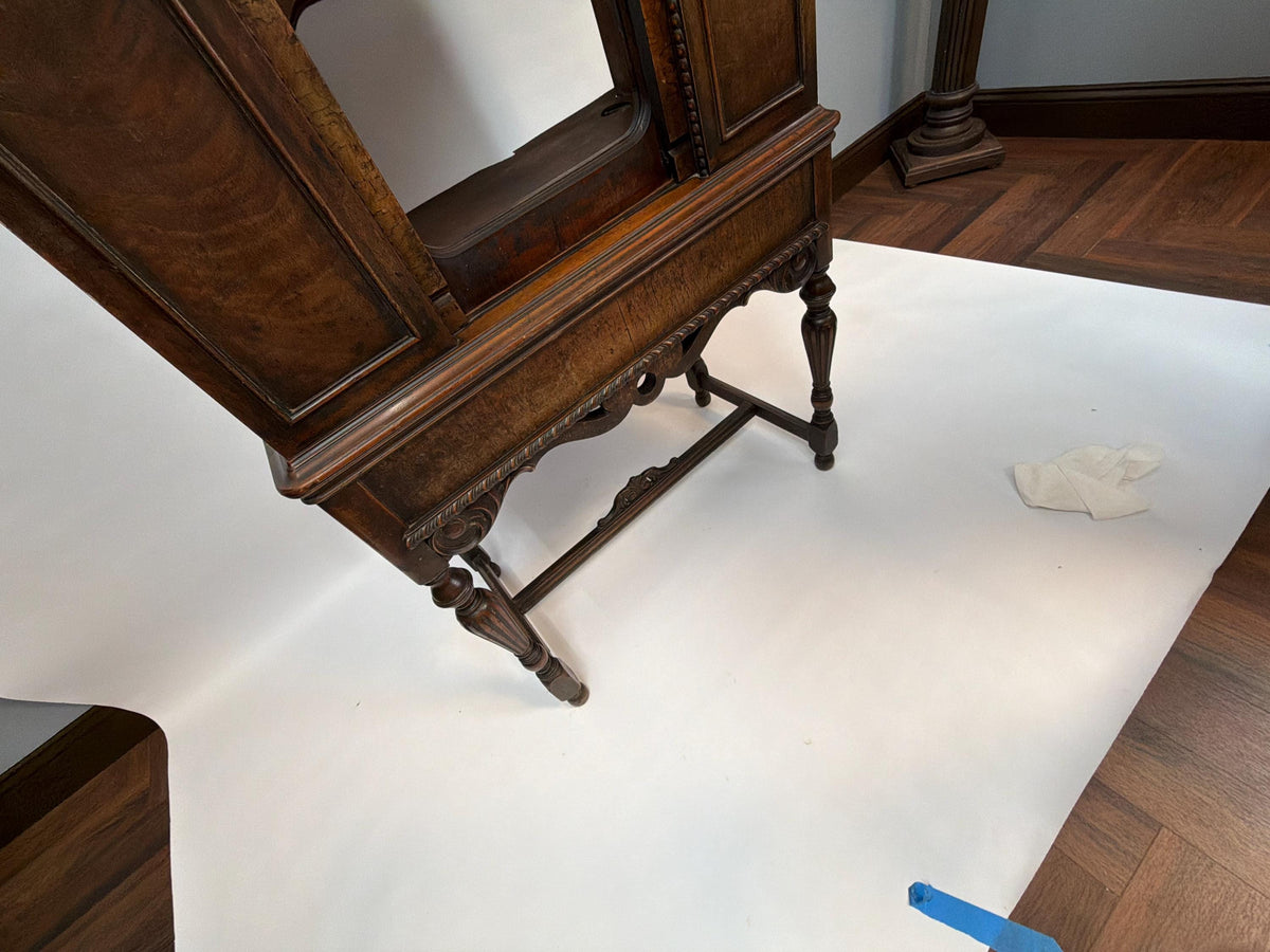 Antique Walnut Phonograph Cabinet: Jacobean Style Music Storage Furniture
