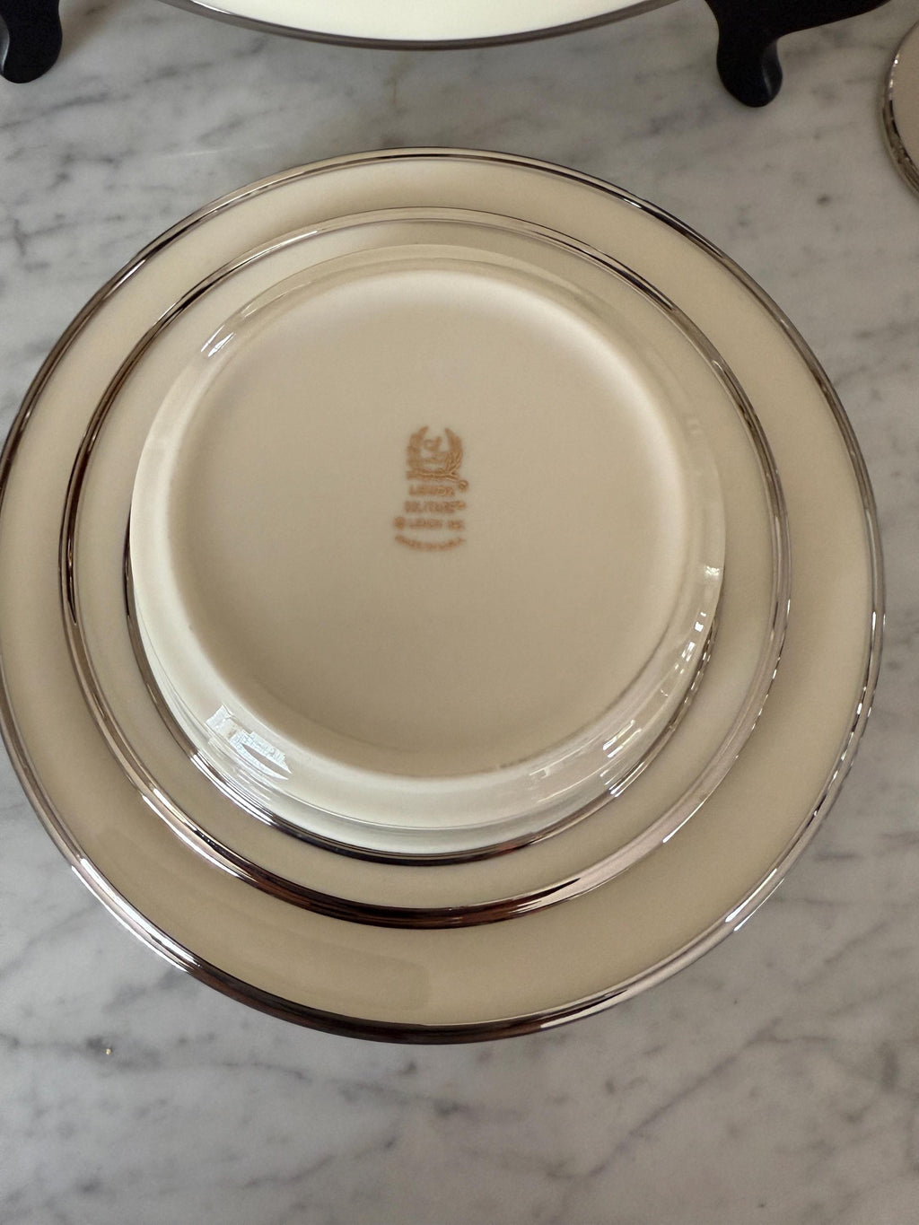 Set of 6 Lenox Solitaire Ivory Bone China Dinnerware Platinum Trim Elegant Dinnerware Set Salad Plates Dinner Plates Salt & Pepper Shakers