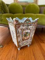 Hand Painted Italian Ceramic Planter Rococo Style Decorative Footed Cachepot Cherub Scene Ornate Vase Home Decoration Art Pot Unique
