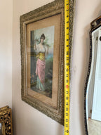 Antique Victorian Woman Paint on Plaque Framed Antique Victorian Framed Print Romantic Woman Flowers Ornate 19th Century Artwork Wall Decor