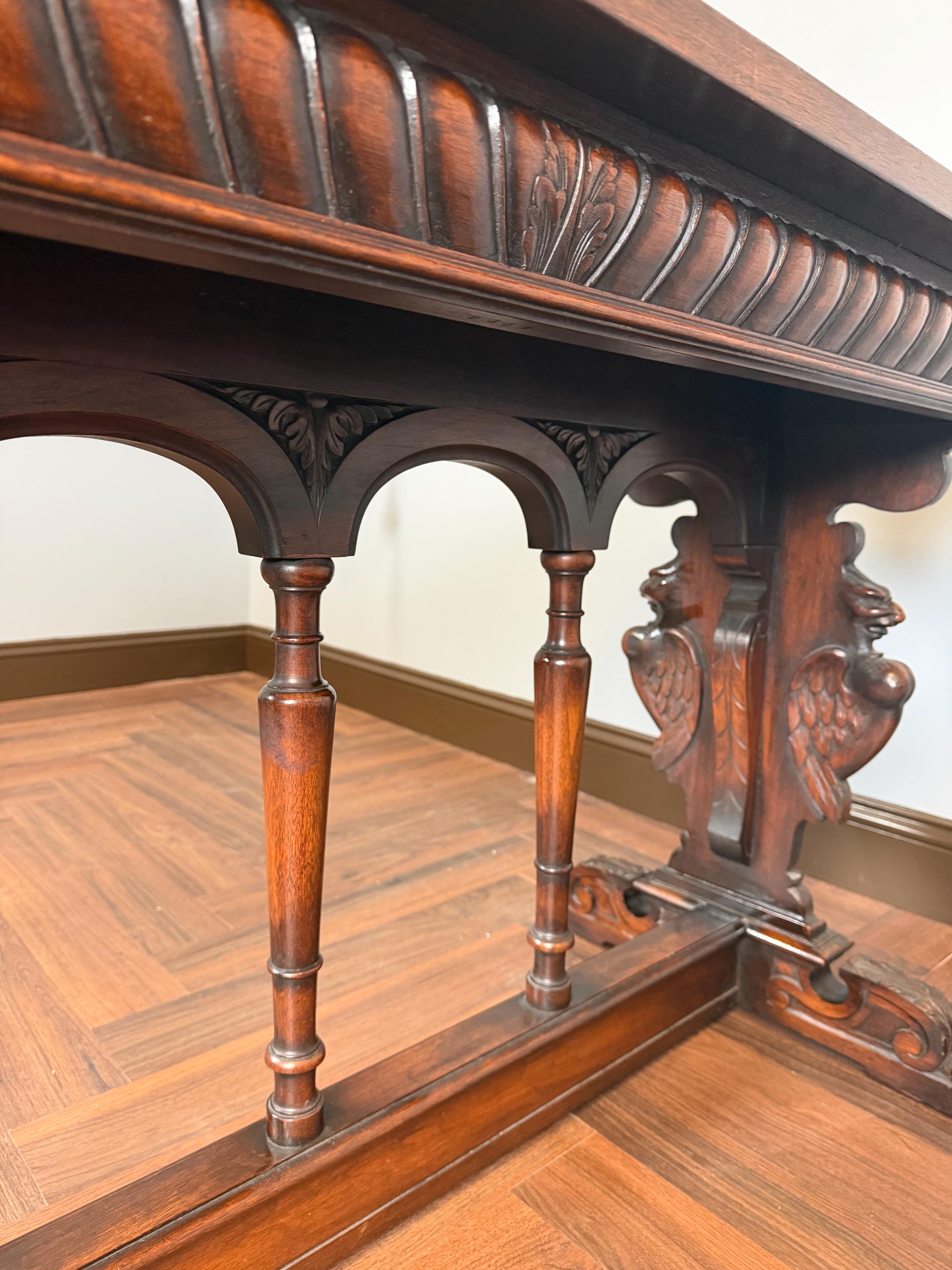 Antique Style Carved Wood Console Table Renaissance Revival Cherub Lion Griffin Sofa Table