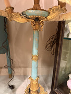 Vintage Florentine Style Table Lamp, Turquoise Blue & Gold Gilt Lamp, Fringe Shade Accent Lighting
