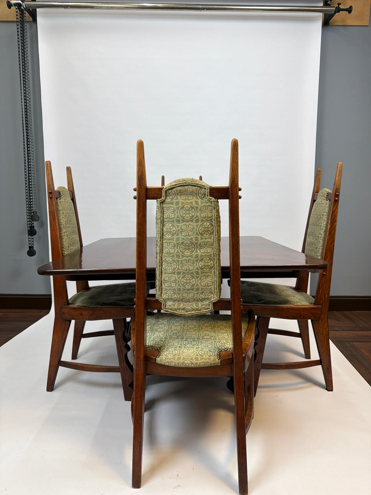 Set of 4 Antique Oak Gothic Revival Dining Chairs: Jacobean Style, French Provincial