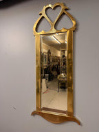 Vintage Beveled Brass Rectangular Entryway Wall Mirror with Heart Detail, 44” Tall