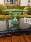 Pairpoint Glass Green Grape Pattern Cut Glass Footed Large Console Bowl.Decorated Bowl Centerpiece Serving Dish Footed Bowl Tableware Dish