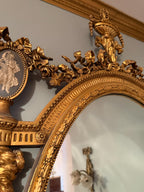 Antique French Gilded Convex Mirror, Neoclassical Urn & Female Figures