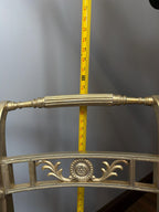 Pair Hollywood Regency Gilt Armchairs, Blue Velvet Seats, Neoclassical Scroll Accent Seating