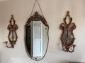 Antique Pair of French Style Rococo Design Wood Wall Candle Sconces Hand-Painted Red & Gold Gilded Pair, Baroque Style Candleholders