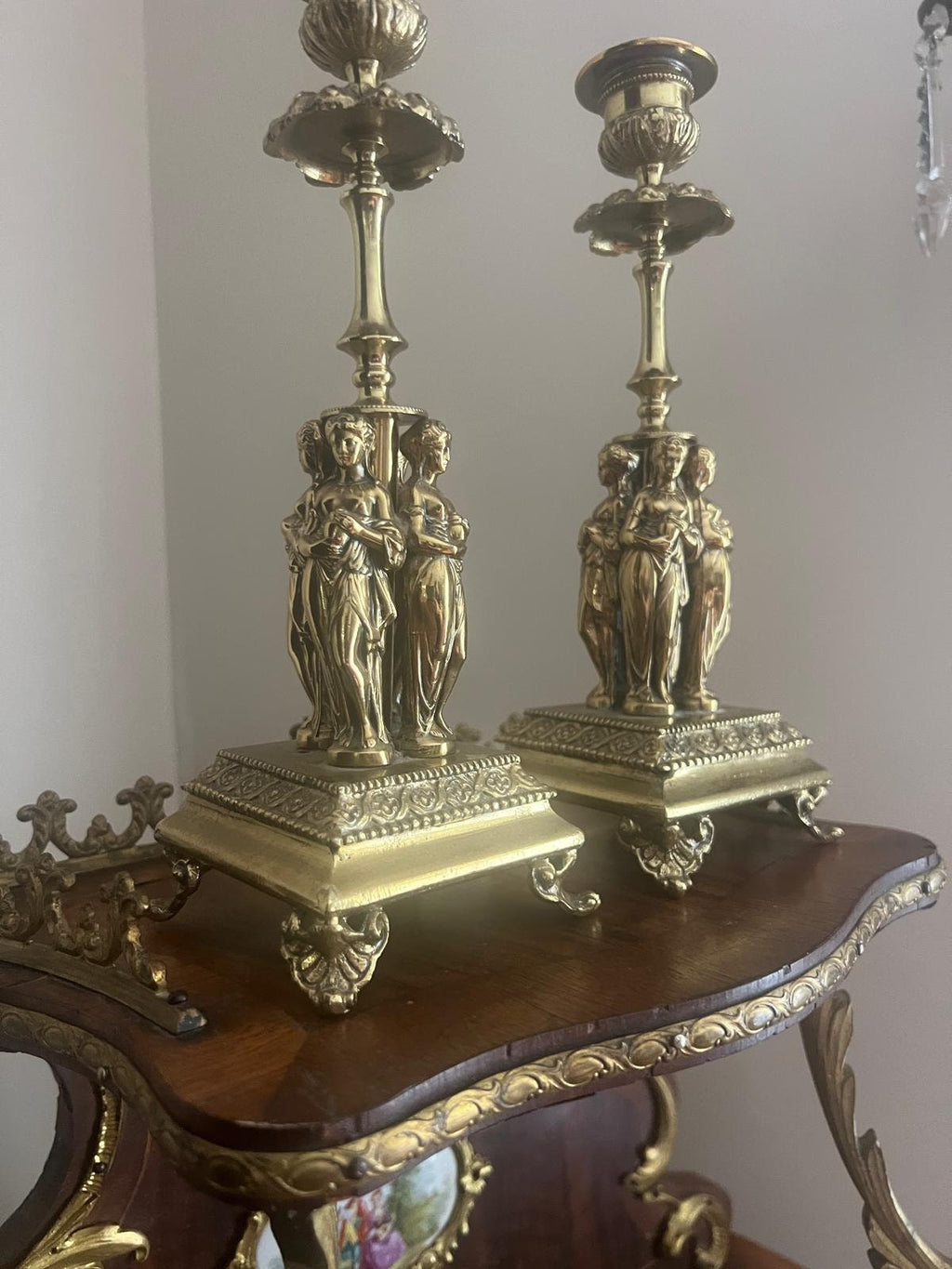Antique Pair Candlestick Holders Elegant Figurine Design Victorian Style Decorative Accent Pieces Mantel Table Shelf Display Home Decoration