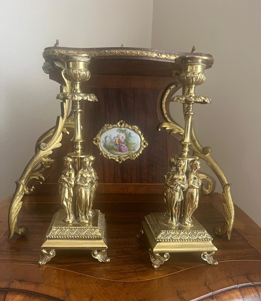 Antique Pair Candlestick Holders Elegant Figurine Design Victorian Style Decorative Accent Pieces Mantel Table Shelf Display Home Decoration