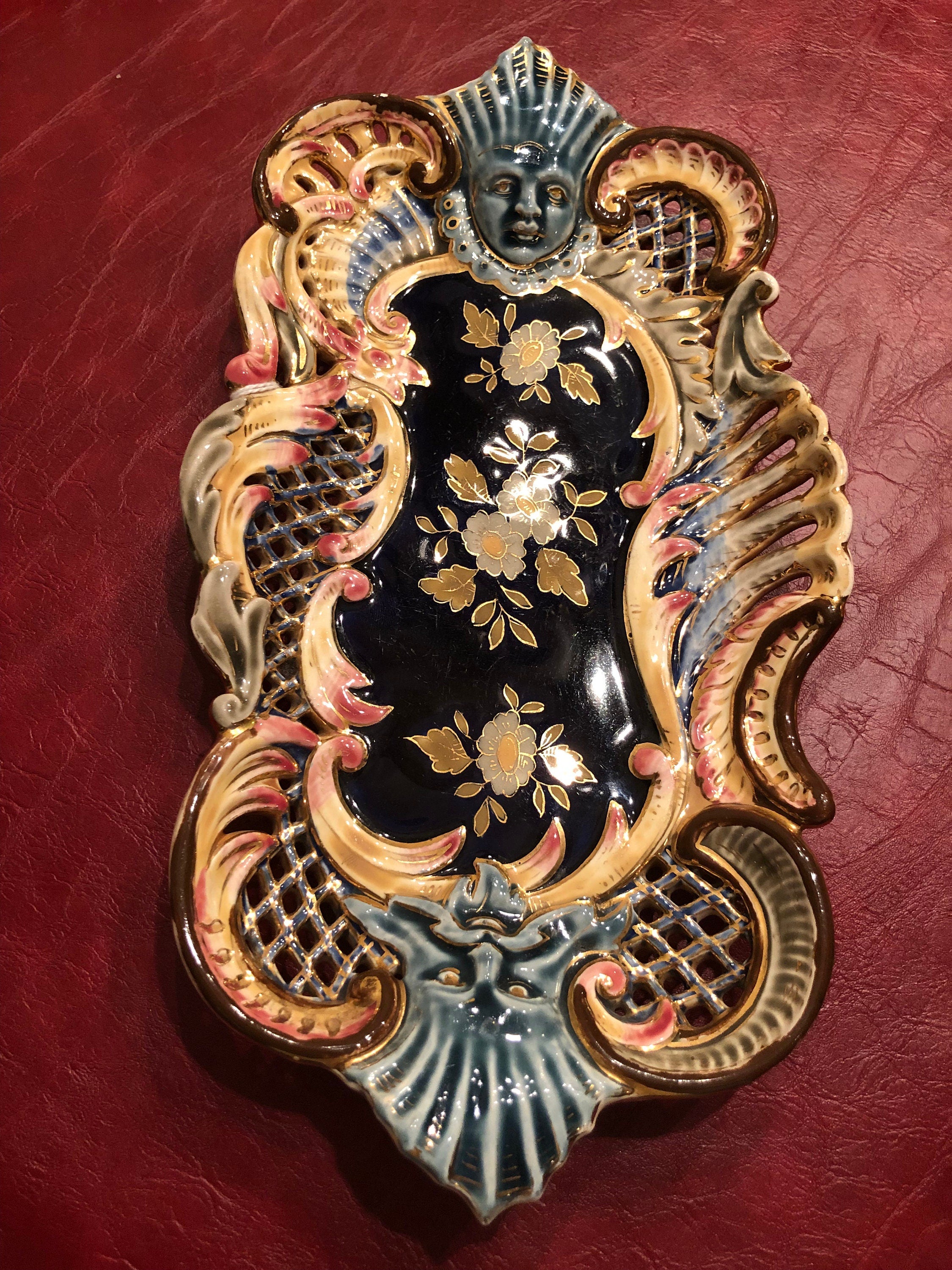 Antique Josef Steal Zenaim Mythical Cobalt Blue Gold Porcelain Collectible Plate