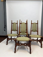 Set of 4 Antique Oak Gothic Revival Dining Chairs: Jacobean Style, French Provincial