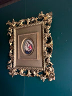 Antique KPM Porcelain Rare Oil Painting of Madonna on an Oval porcelain plaque Gold Gilwood Framed