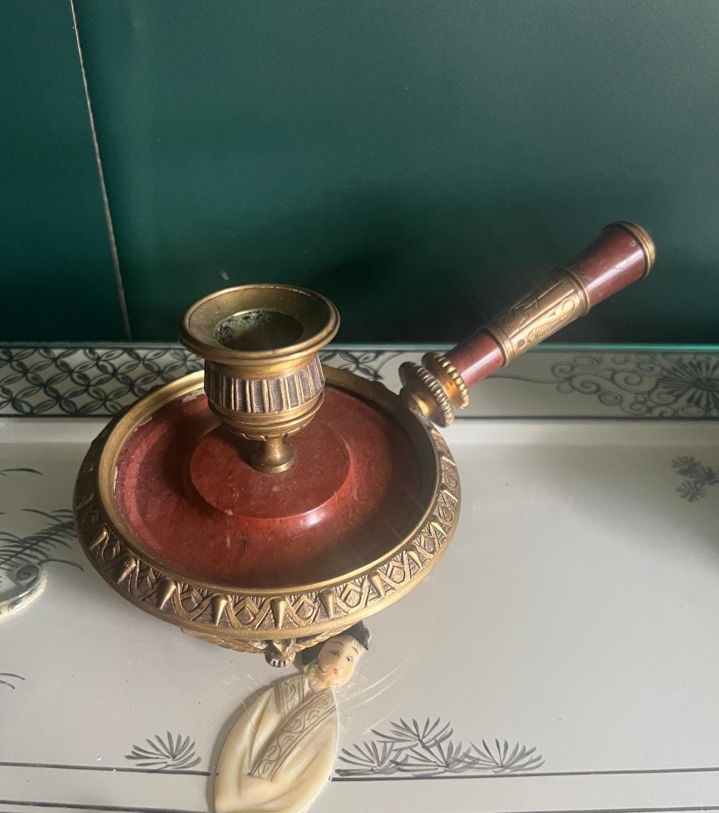 Vintage Bronze Chamberstick Candlestick Empire Style Eagle Footed Holder Marble Base Ornate Handle Decorative Lighting Home Accent Decor