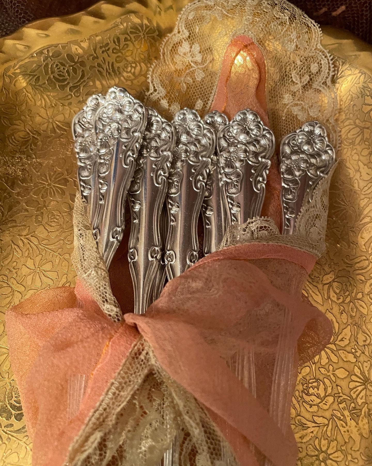 Vintage Silver Plated Dessert Fork Set Floral Rococo Style Elegant Table Decor Shabby Chic Party Cutlery Gift Idea Antique Look Unique Find