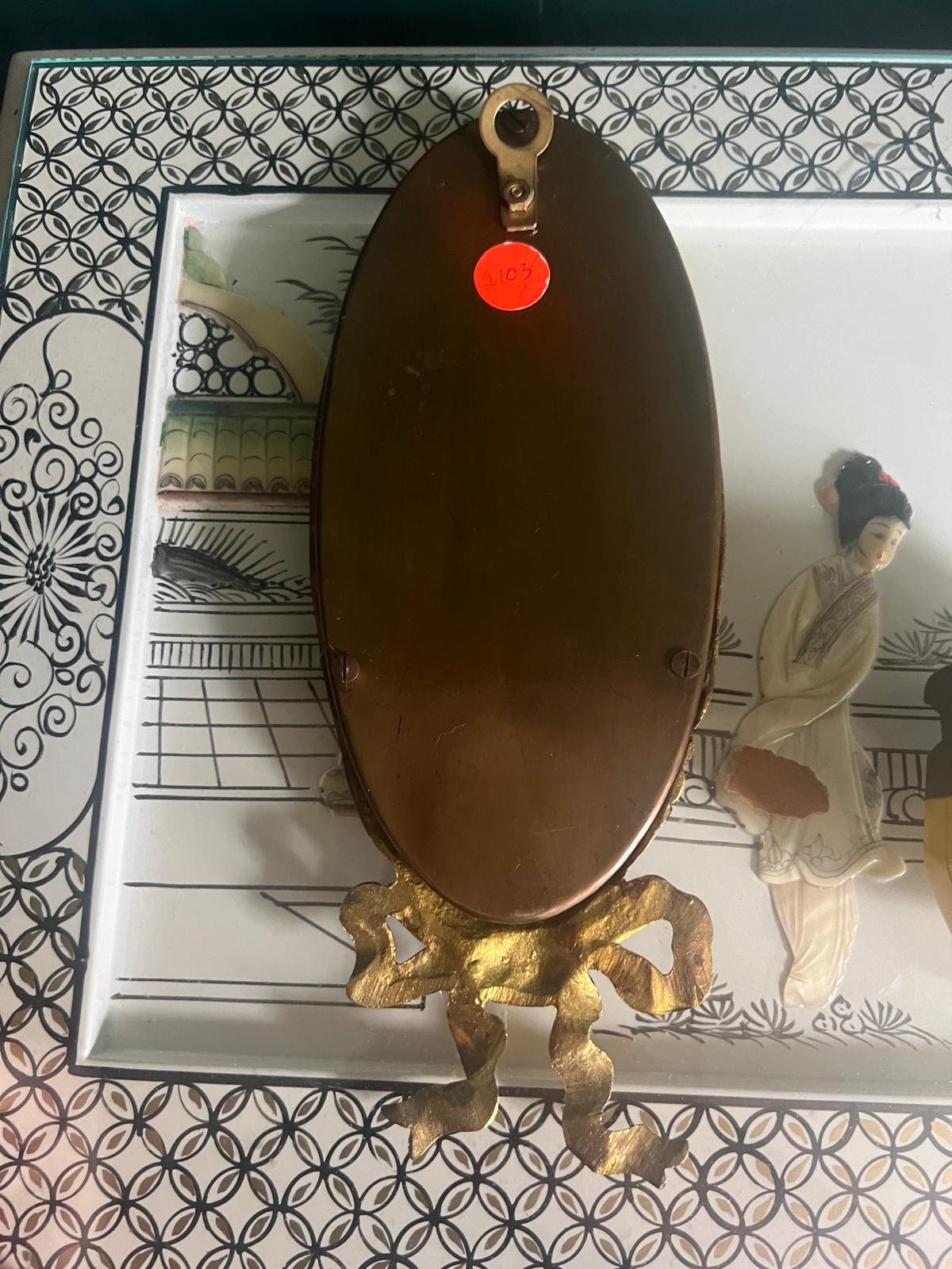 Vintage Gold Tone Wall Plaque Oval Portrait of Woman in Bonnet Victorian Style Embossed Decorative Hanging Art Home Accent Ribbon Detail