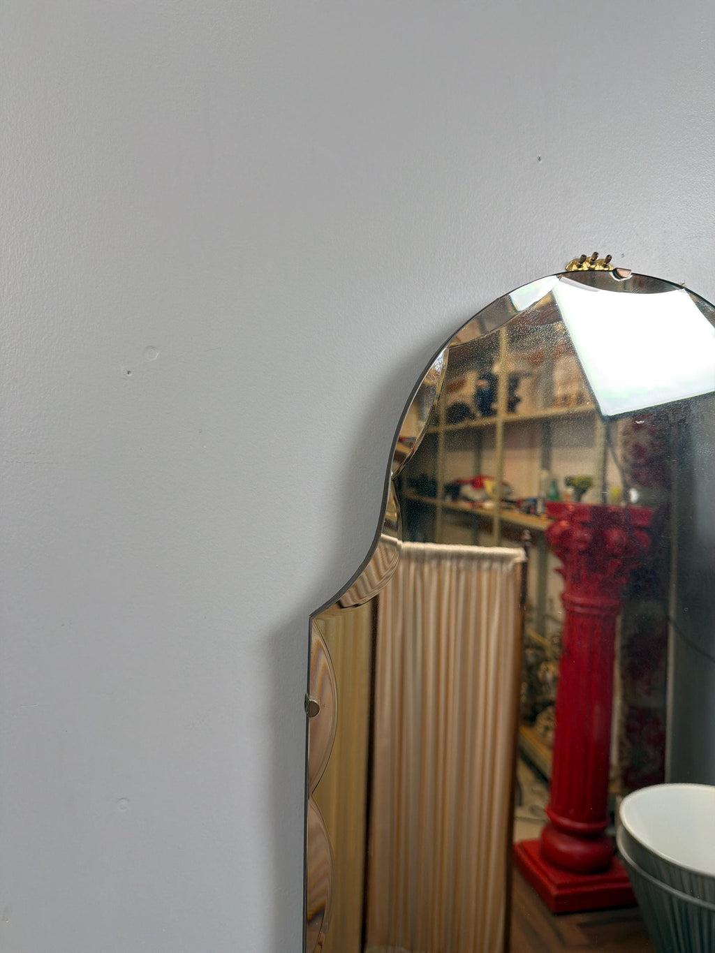 Vintage Art Deco Beveled Mirror: Scalloped Edge Hollywood Regency Wall Accent