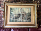 Large Antique Framed Art Print Courthouse Scene Historical People Horses Detailed Victorian Wall Decoration Ornate Gold Frame Fine Art
