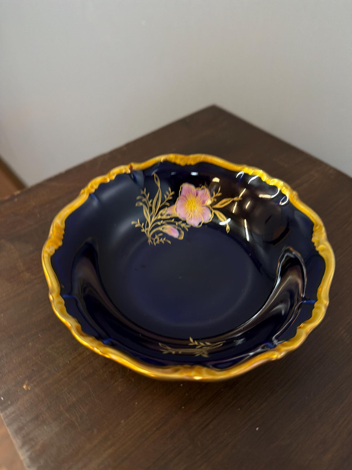 Vintage Cobalt Blue Porcelain Diner Set 22K Gold Hand Painted Bavaria Waldershof Floral Tea Set 12 Place Settings