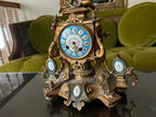 Antique French Bronze Cherub Mantel Clock Blue Porcelain Accents Rococo Gilt Rare Old Home Decor Unique Collectible Table Decoration