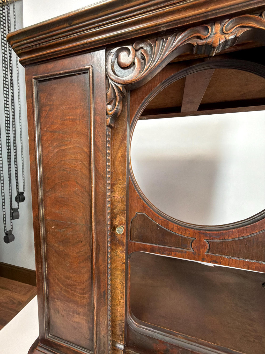 Antique Walnut Phonograph Cabinet: Jacobean Style Music Storage Furniture