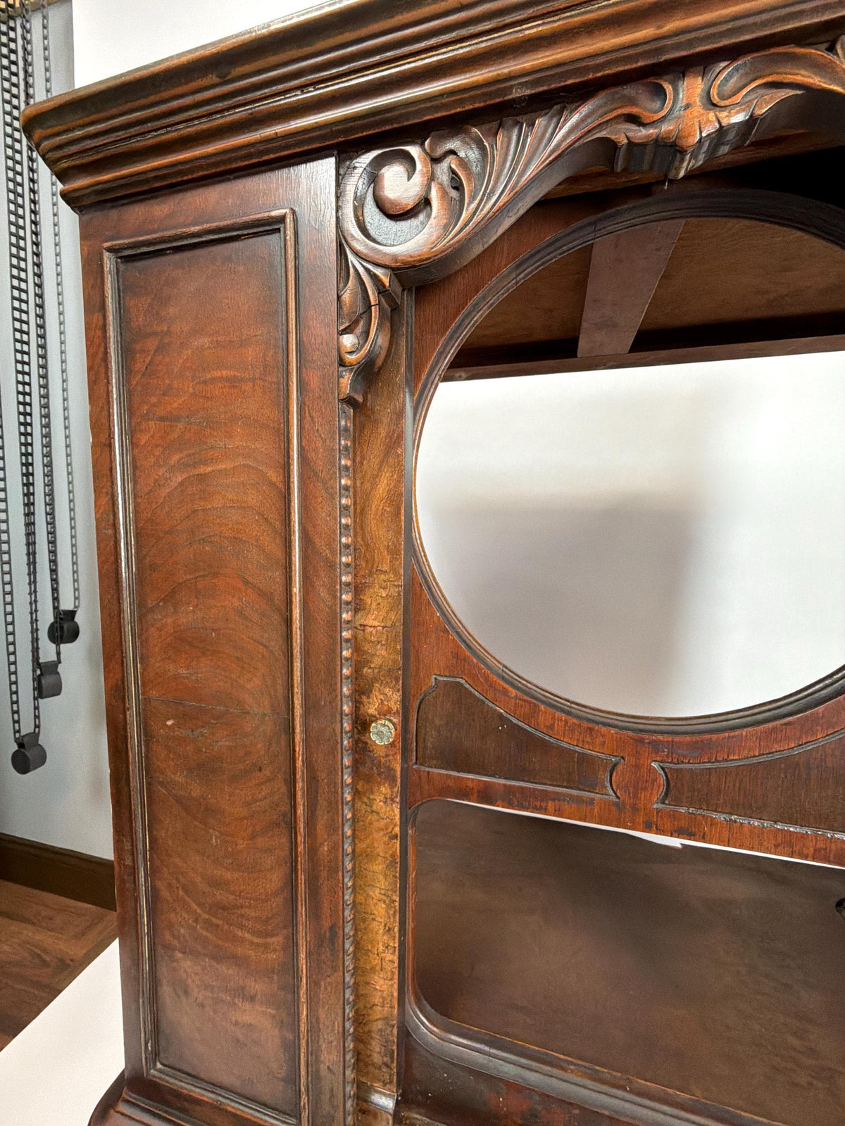 Antique Walnut Phonograph Cabinet: Jacobean Style Music Storage Furniture