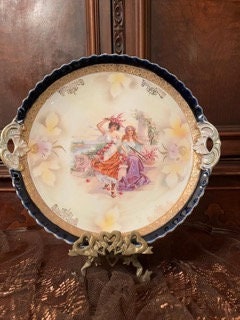 Antique Hand Painted Collectible  Wall Art Plate with Handled.Made in Germany.Free Shipping