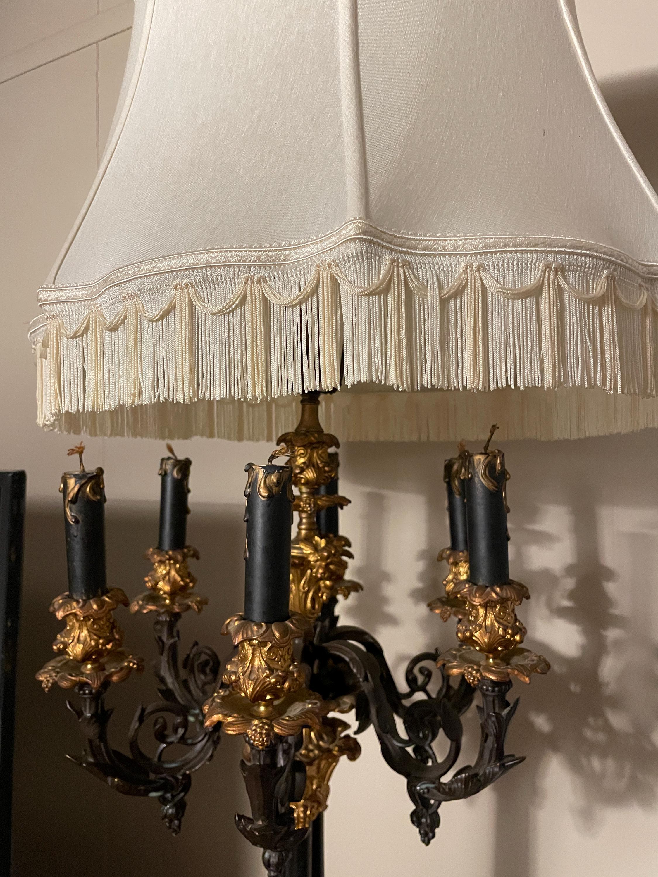 Antique Brass Candelabra Lamp Elegant Shade Vintage Ornate Lighting Decorative Table Lamp Luxurious Home Décor Timeless Classic Piece Lamp