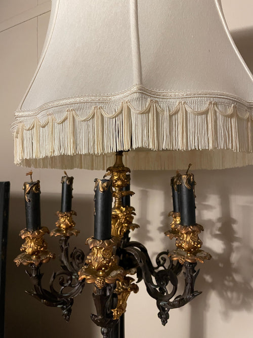 Antique Brass Candelabra Lamp Elegant Shade Vintage Ornate Lighting Decorative Table Lamp Luxurious Home Décor Timeless Classic Piece Lamp