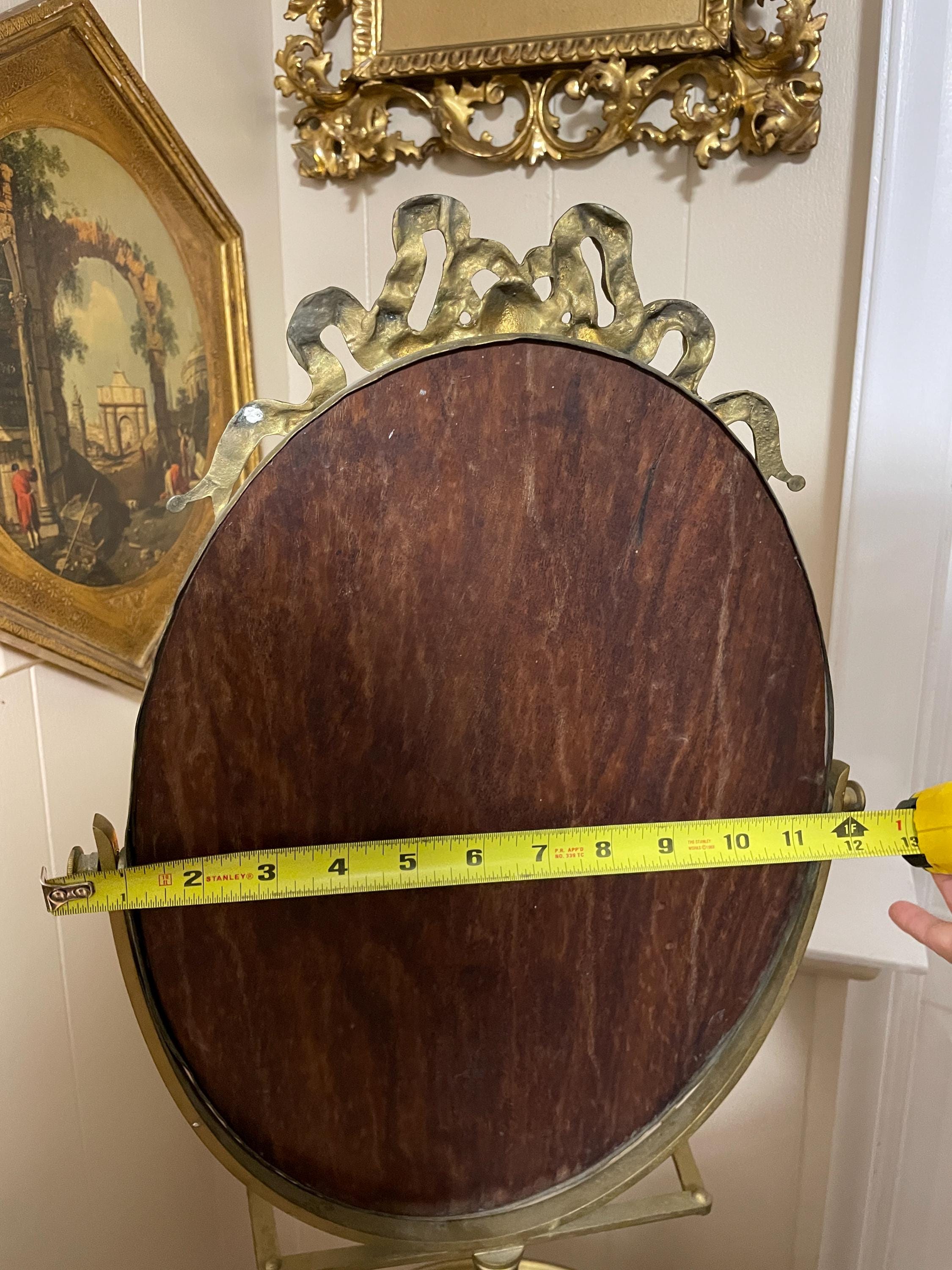 Antique Brass Standing Vanity Mirror Electric Candelabra Floor Lamp Victorian Boudoir Light Fixture Oval Mirror Candle Holder Light Decor