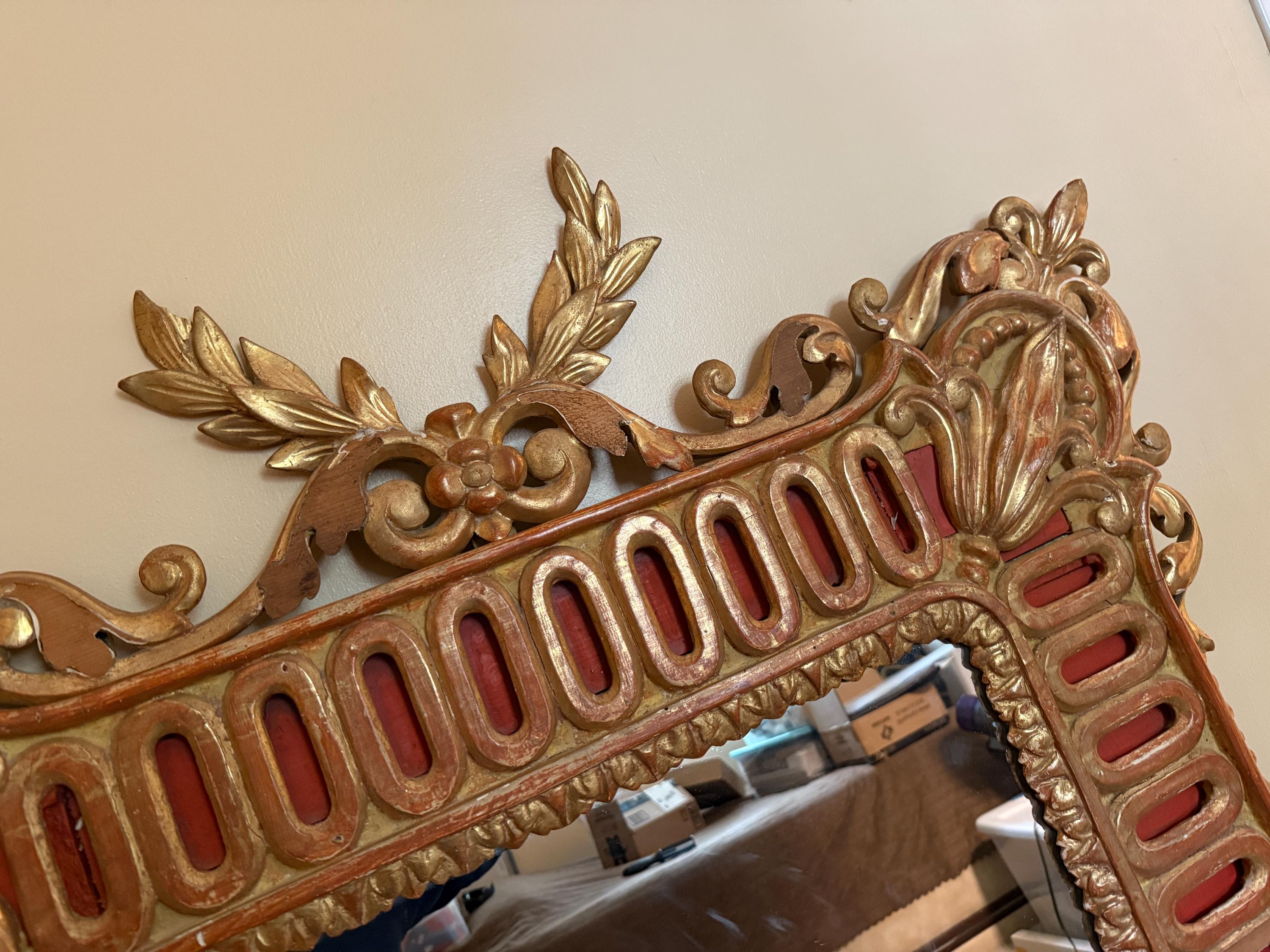 Old Vintage 1940s Baroque Style Gilt Mirror Ornate Gold Frame Luxurious French Wall Mirror Rococo Gold Carved Wood Large Decorative Mirror